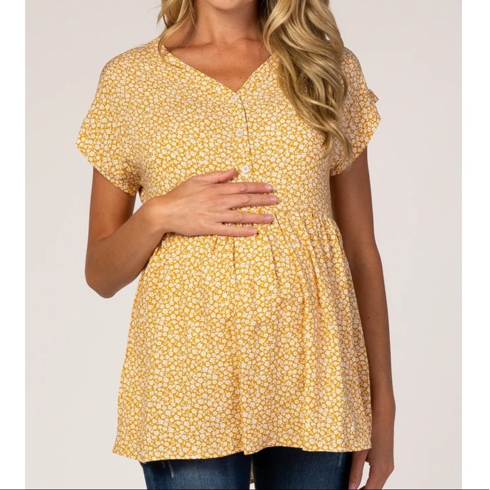 Pinkblush Maternity Plus Yellow Mini-floral Maternity/Nursing Blouse size 3x